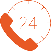 24 hour orange emergency call icon.